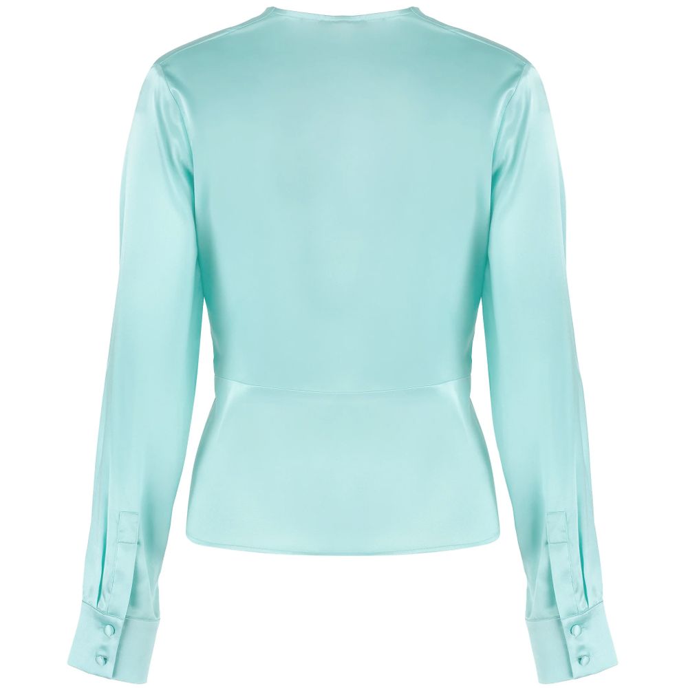 PINKO Green Silk Women Blouse with Deep V-Neck Detail