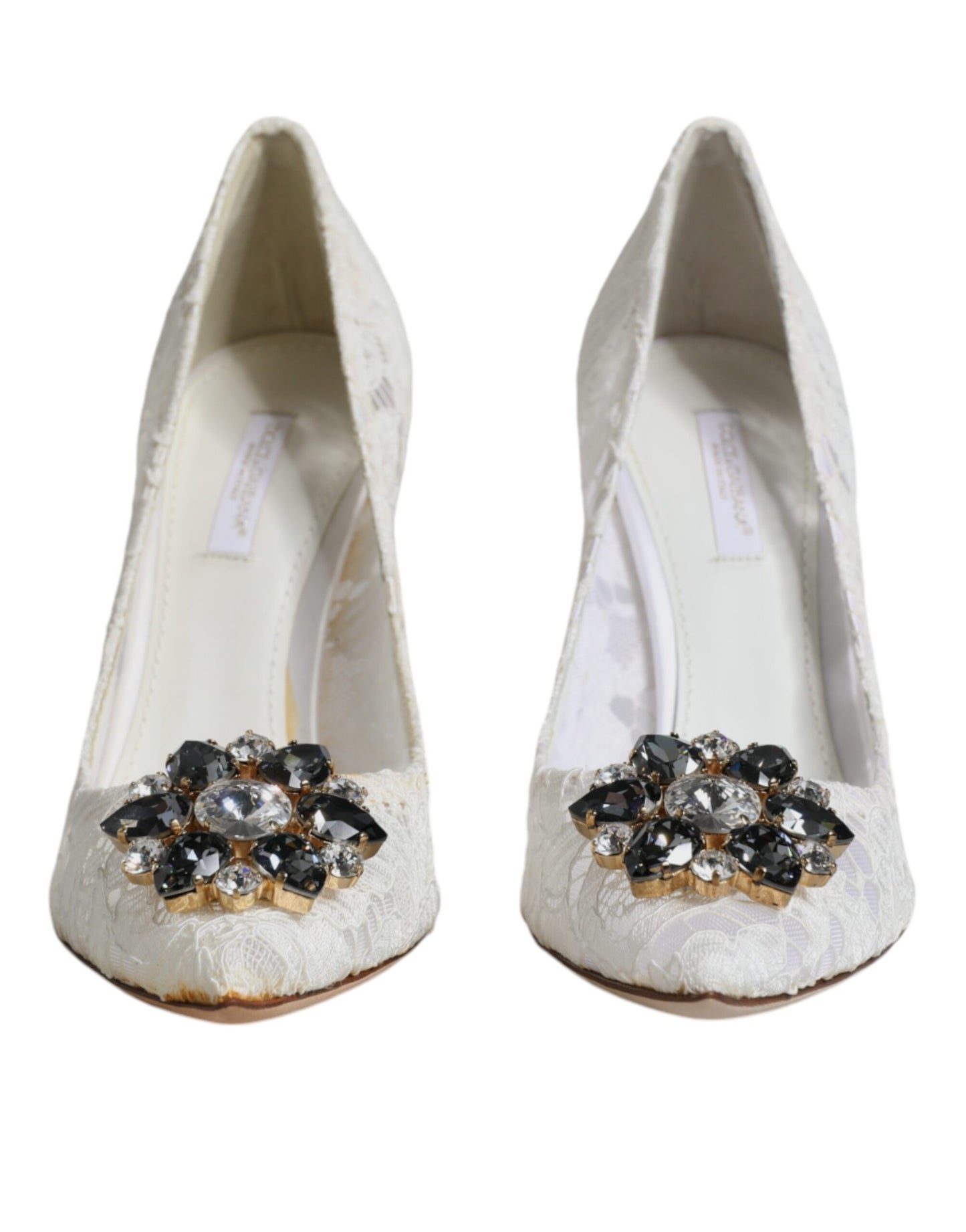 Dolce &amp; Gabbana Hvide Taormina Pumps med Blonde og Krystalhæl