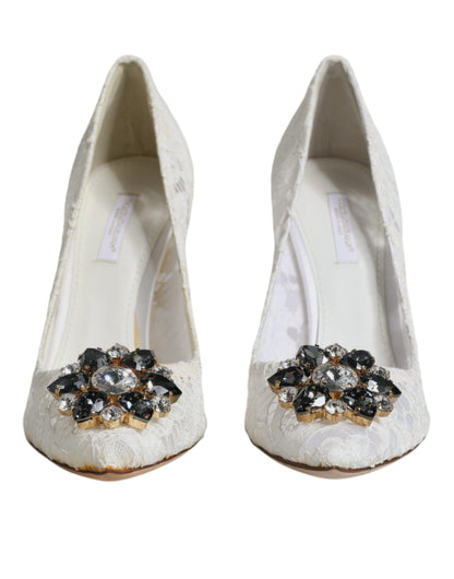 Dolce &amp; Gabbana Hvide Taormina Pumps med Blonde og Krystalhæl