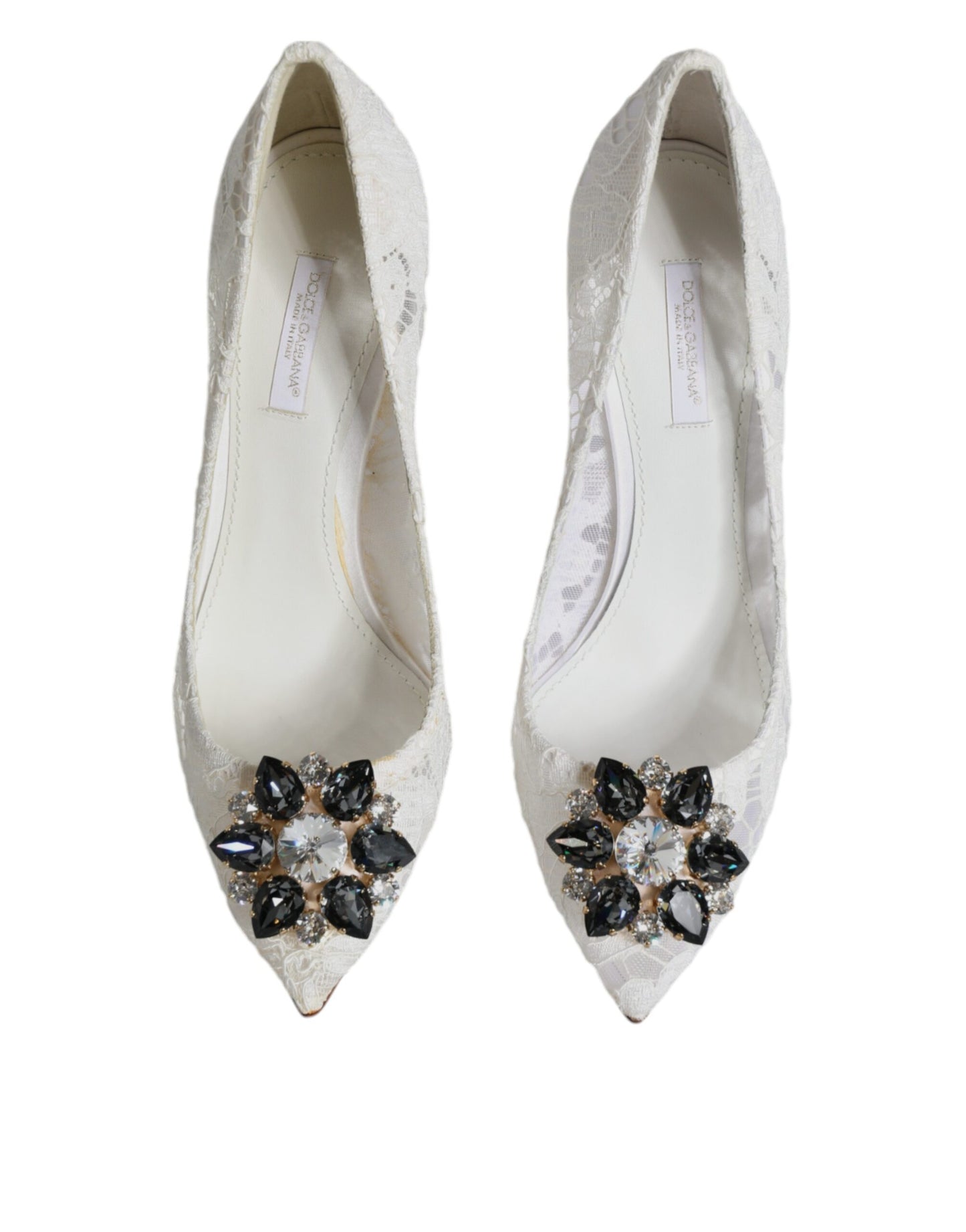 Dolce &amp; Gabbana Hvide Taormina Pumps med Blonde og Krystalhæl