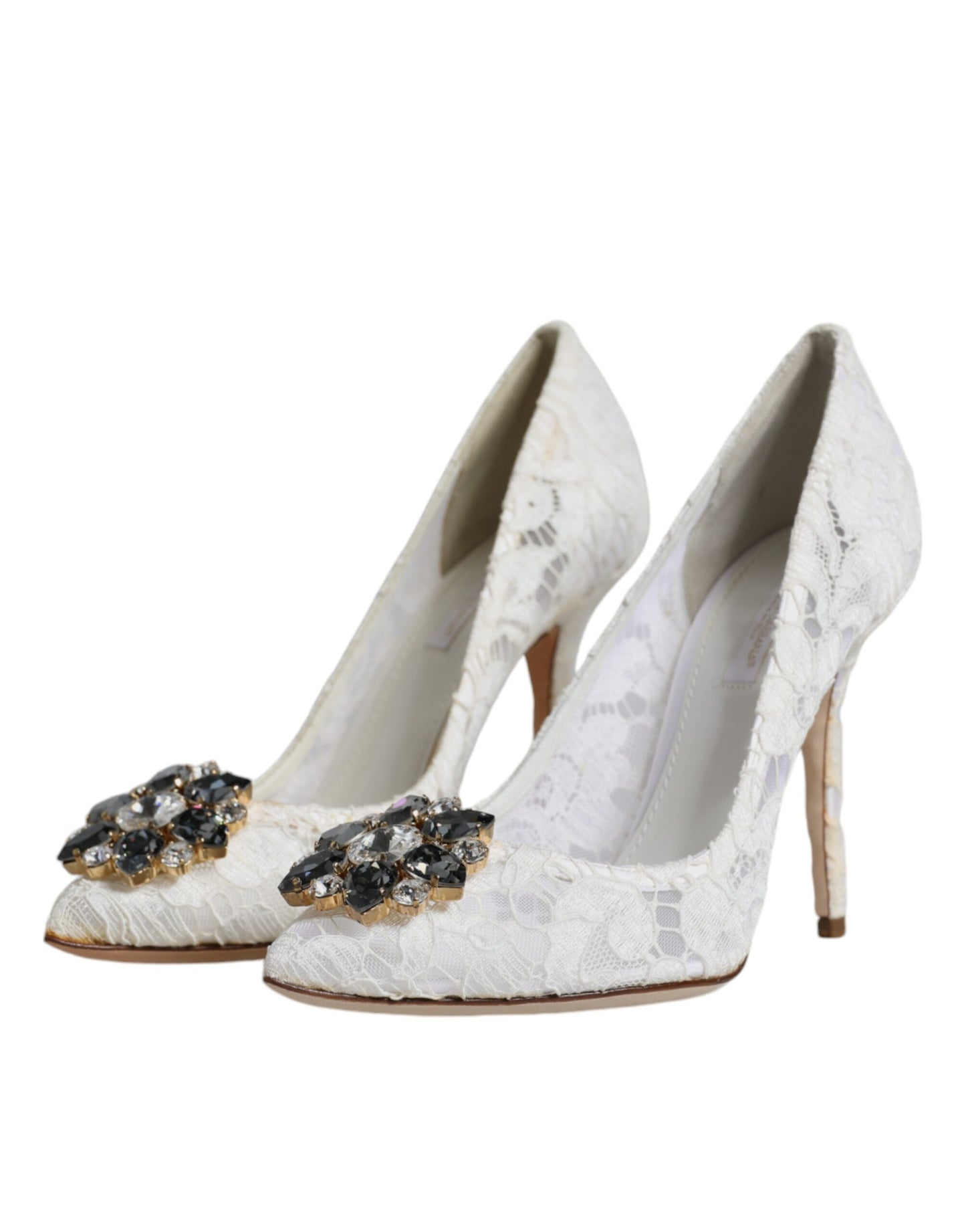 Dolce &amp; Gabbana Hvide Taormina Pumps med Blonde og Krystalhæl