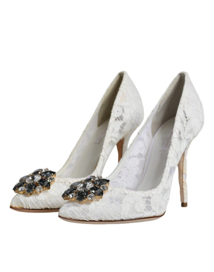 Dolce &amp; Gabbana Hvide Taormina Pumps med Blonde og Krystalhæl