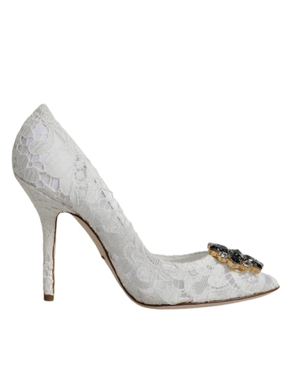Dolce &amp; Gabbana Hvide Taormina Pumps med Blonde og Krystalhæl