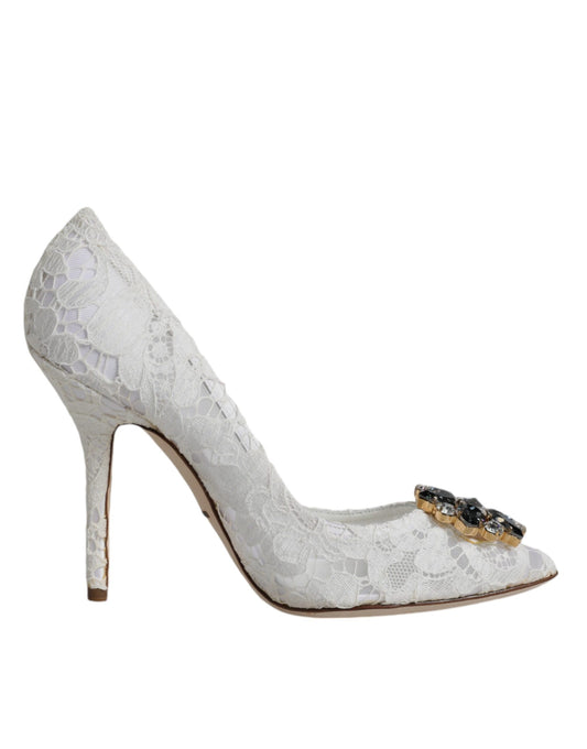 Dolce &amp; Gabbana Hvide Taormina Pumps med Blonde og Krystalhæl