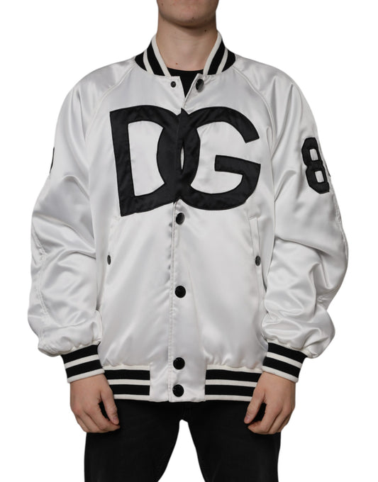 Dolce &amp; Gabbana Hvid Polyester Logo Full Zip Bomberjakke