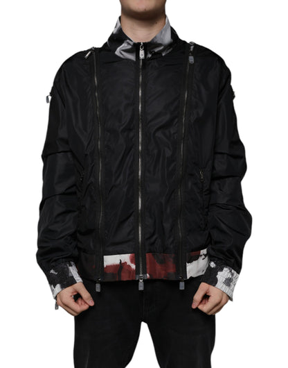 Dolce &amp; Gabbana Sort Nylon Full Zip Herre Bomberjakke