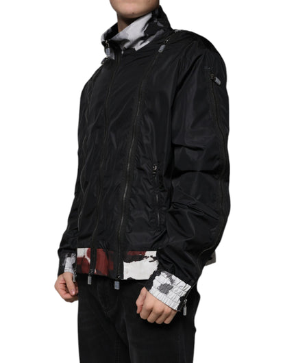 Dolce &amp; Gabbana Sort Nylon Full Zip Herre Bomberjakke