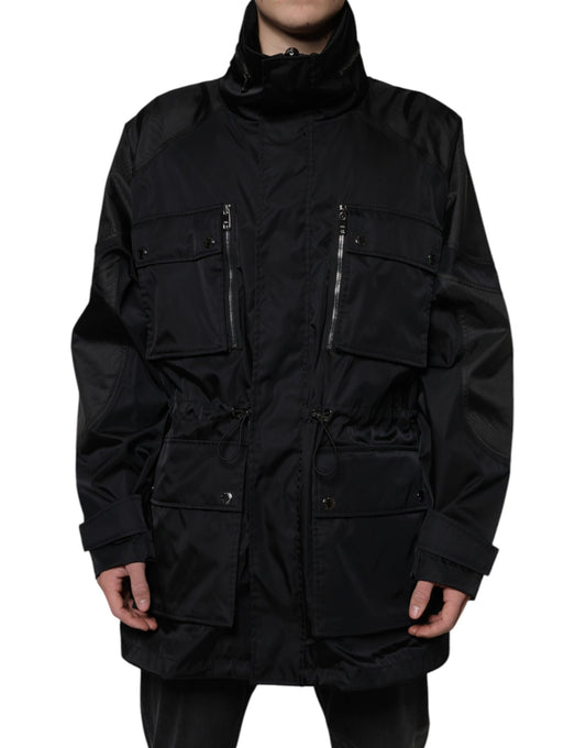 Dolce &amp; Gabbana Sort Nylon Vinter Herre Parka Jakke
