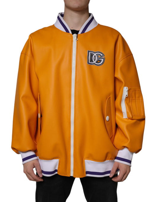 Dolce &amp; Gabbana Orange Hvid Jersey Bomberjakke med Lynlås