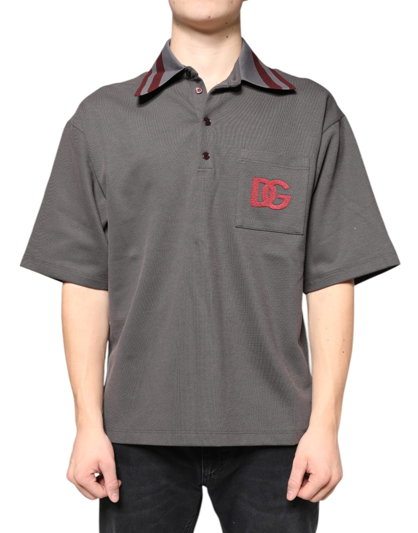 Dolce &amp; Gabbana Grey DG Broderi Collared Polo T-shirt til mænd