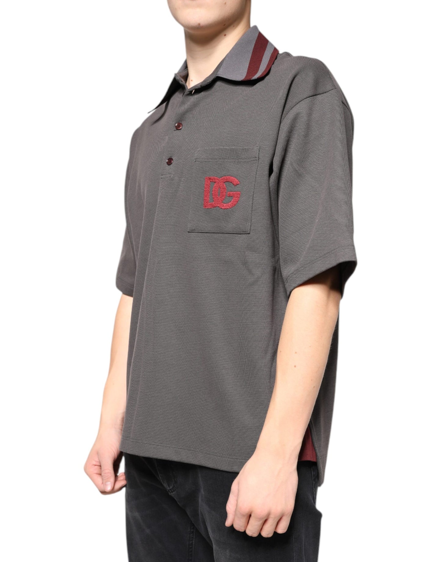 Dolce &amp; Gabbana Grey DG Broderi Collared Polo T-shirt til mænd