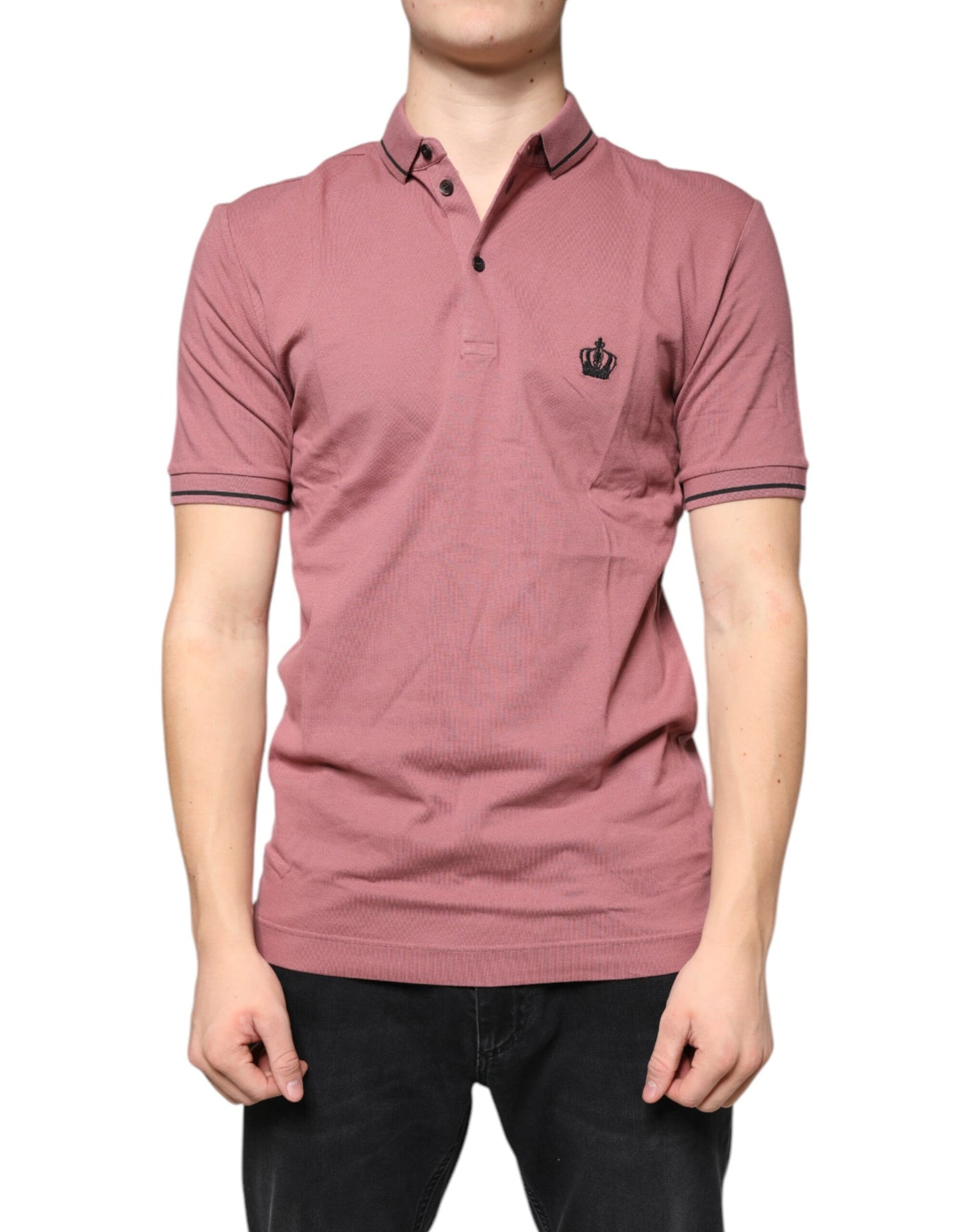 Dolce &amp; Gabbana pink krone broderet polo-t-shirt med krave