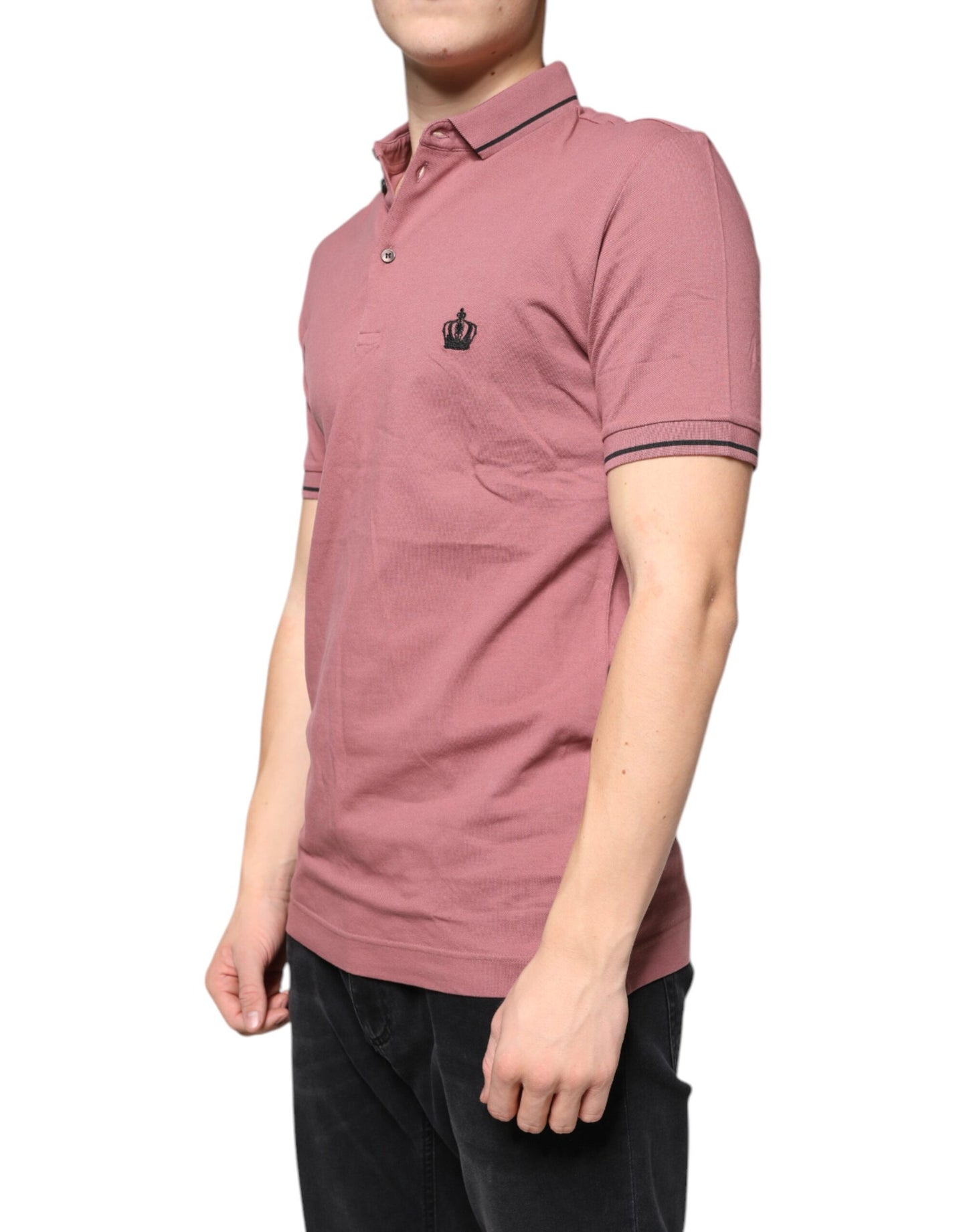 Dolce &amp; Gabbana pink krone broderet polo-t-shirt med krave