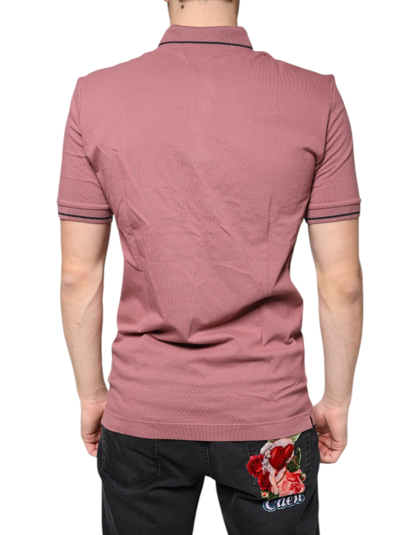 Dolce &amp; Gabbana pink krone broderet polo-t-shirt med krave