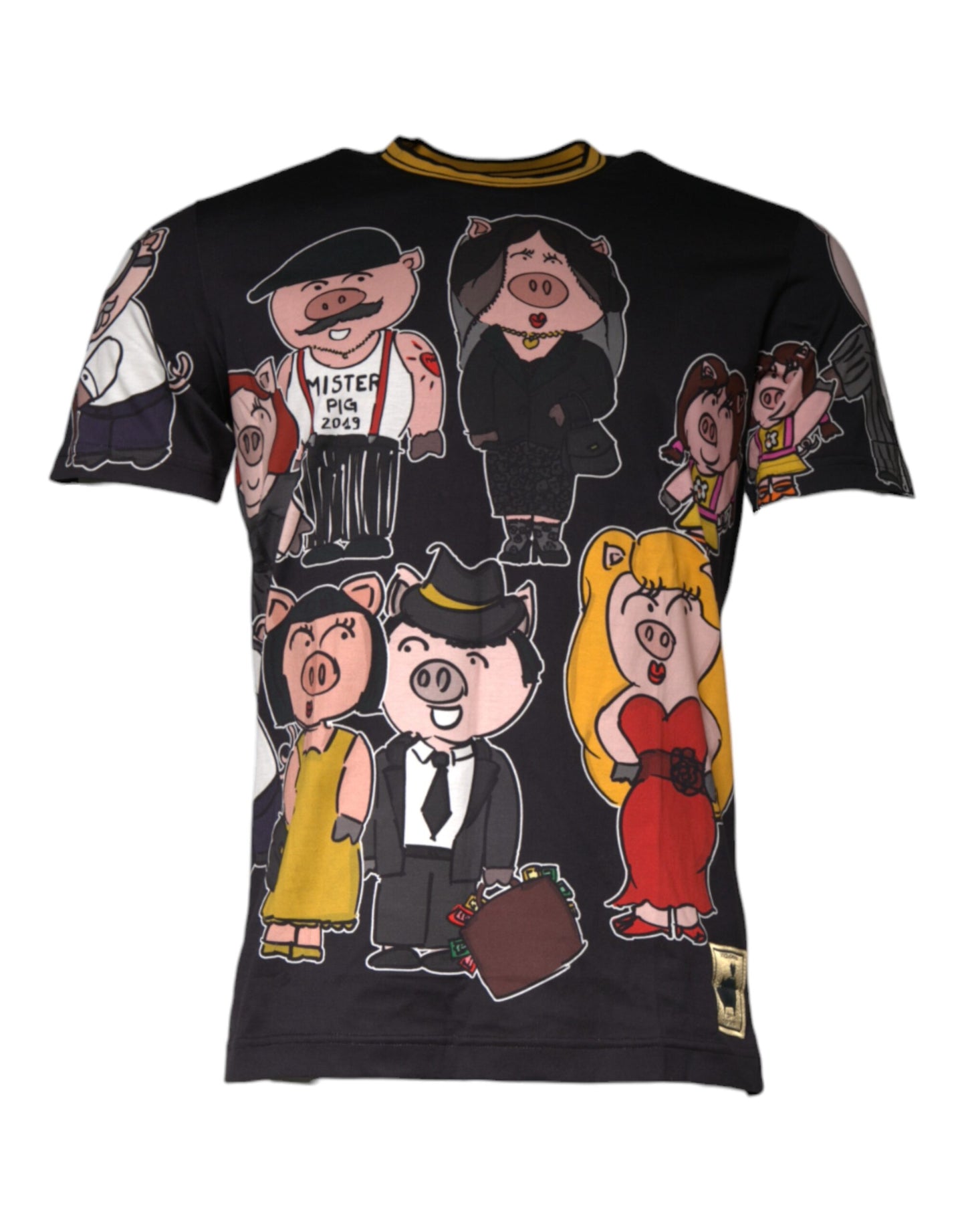 Dolce &amp; Gabbana Black Pig Family T-shirt i bomuld med rund hals