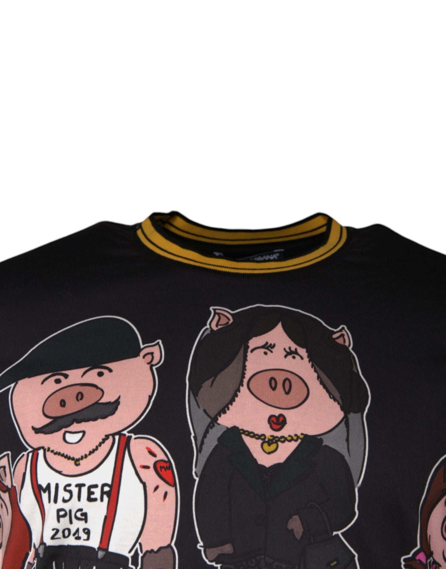 Dolce &amp; Gabbana Black Pig Family T-shirt i bomuld med rund hals