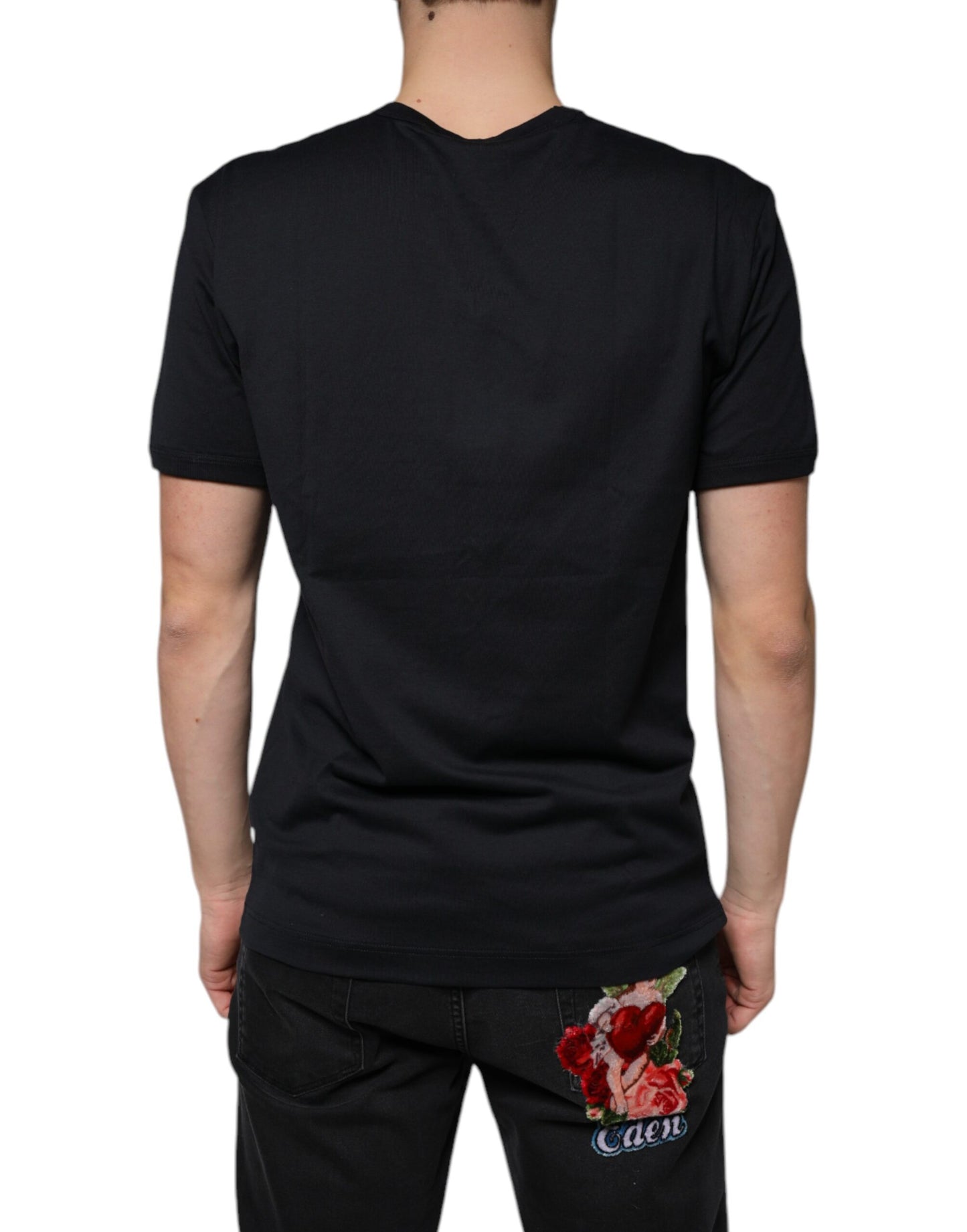 Dolce &amp; Gabbana kortærmet T-shirt i sort bomuld med vneck