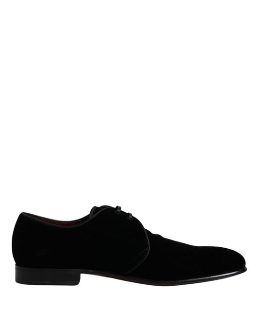 Dolce &amp; Gabbana Black Velvet Læder Snøre Derby Sko