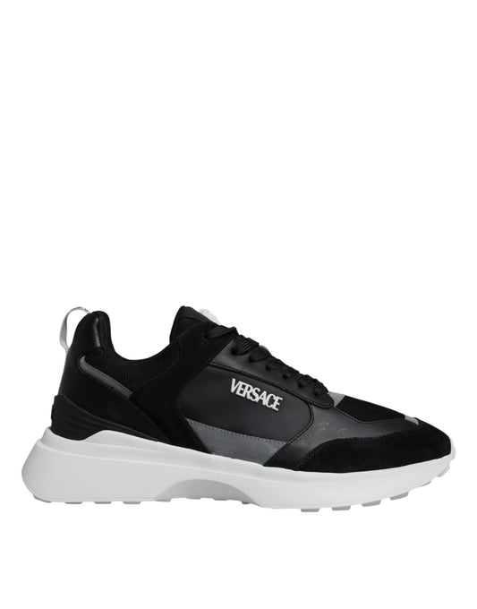 Versace Black Canvas Quad Fabric Medusa Low Top sneakersko