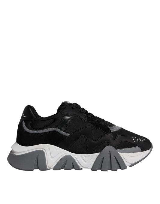 Versace Sorte Læder Neopren Chunky Low Top Squalo Sko