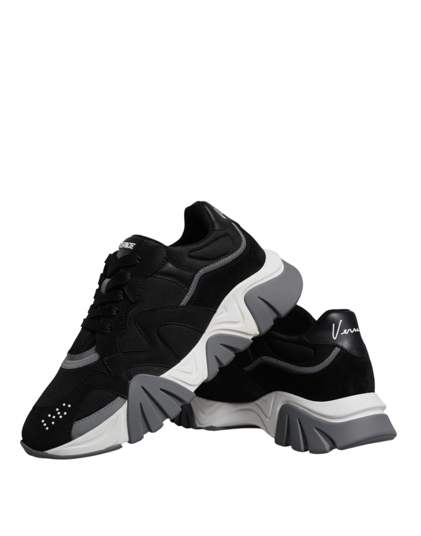 Versace sort læder Neopren Chunky Low Top Sneakers Squalo Sko