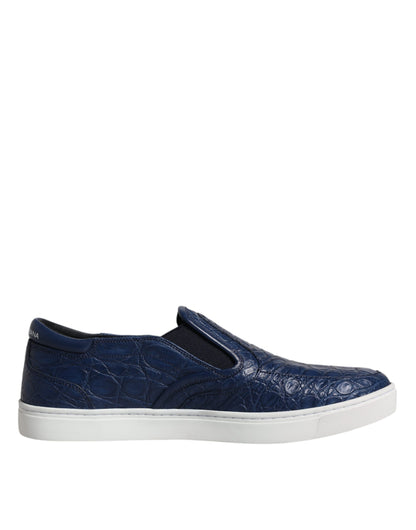 Dolce &amp; Gabbana Blå Krokodille Eksotisk Læder Herre Sneakers Sko
