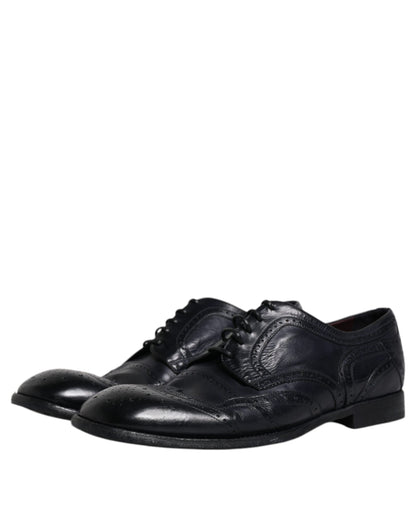 Dolce &amp; Gabbana Blue Læder Derby Wingtip formelle sko