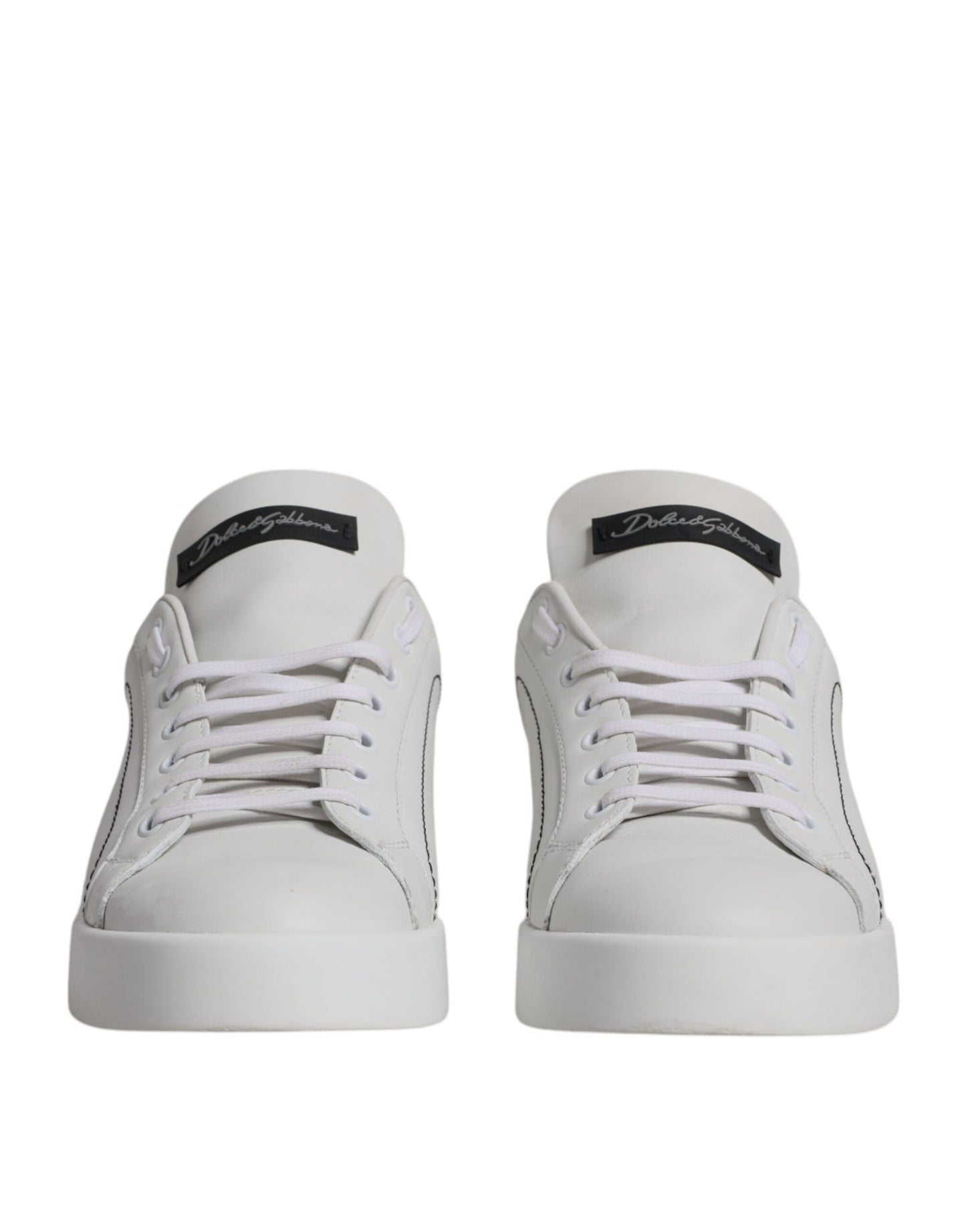 Dolce &amp; Gabbana Hvid Sort Læder Low Top Herre Sneakers Sko