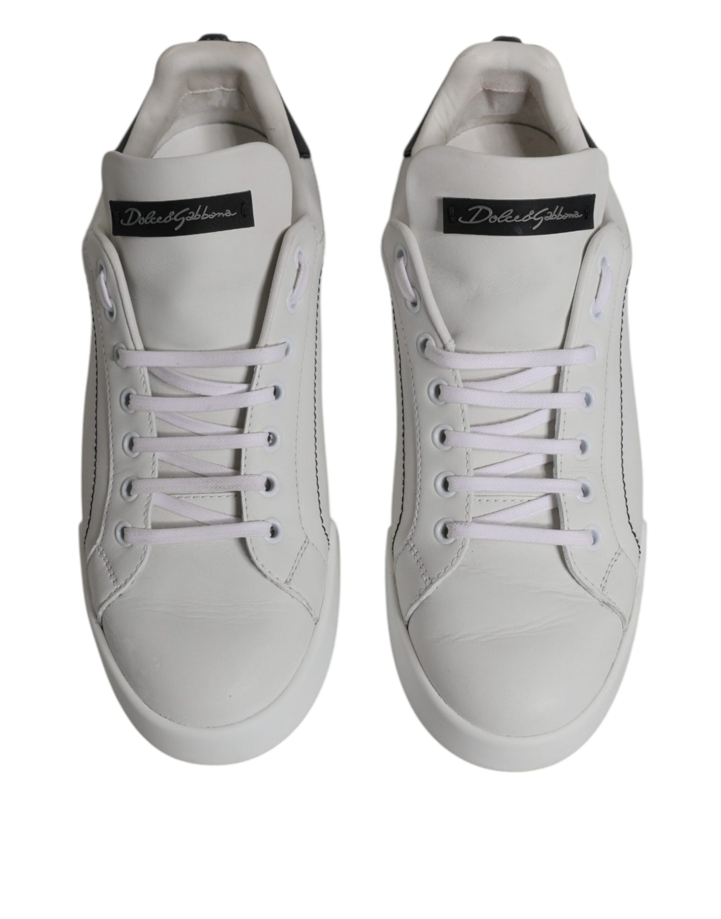 Dolce &amp; Gabbana Hvid Sort Læder Low Top Herre Sneakers Sko