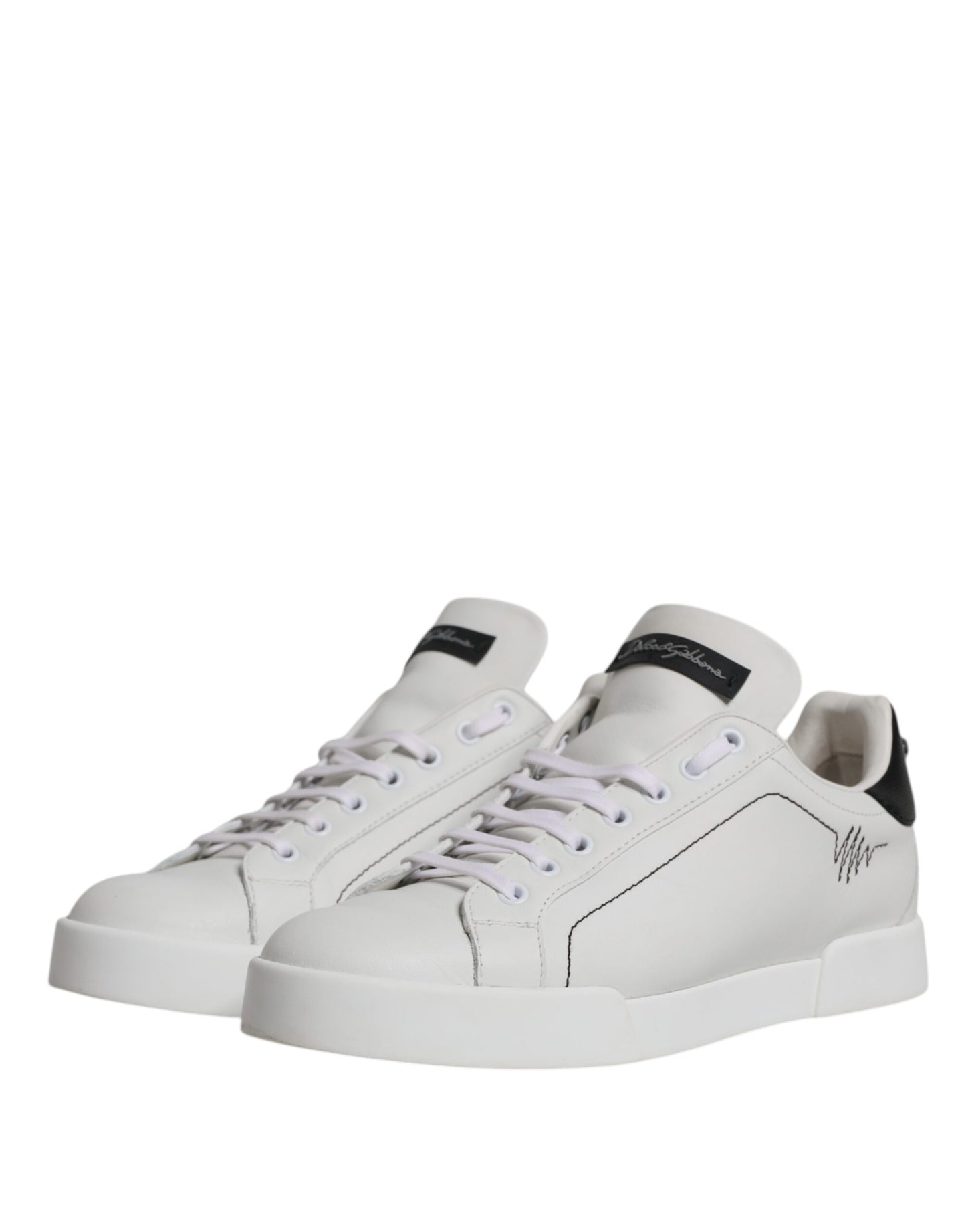 Dolce &amp; Gabbana Hvid Sort Læder Low Top Herre Sneakers Sko