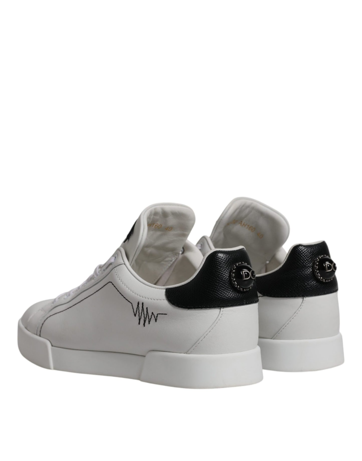 Dolce &amp; Gabbana Hvid Sort Læder Low Top Herre Sneakers Sko