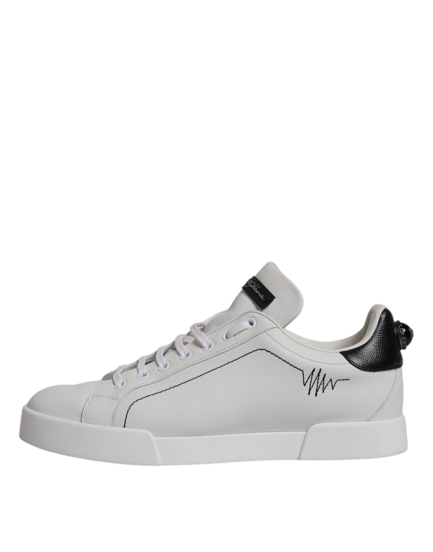 Dolce &amp; Gabbana Hvid Sort Læder Low Top Herre Sneakers Sko