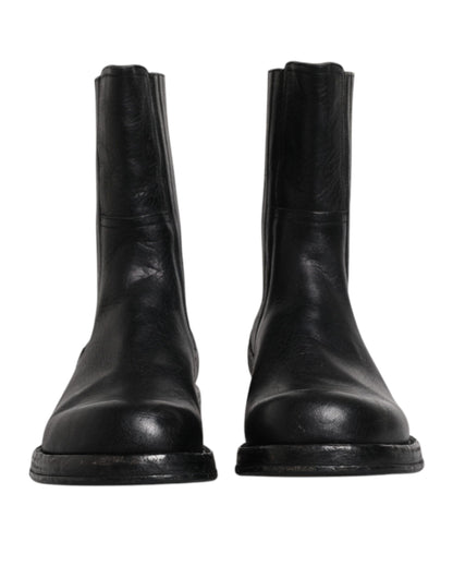 Dolce &amp; Gabbana Black Horse Læder Mid Calf Boots Sko