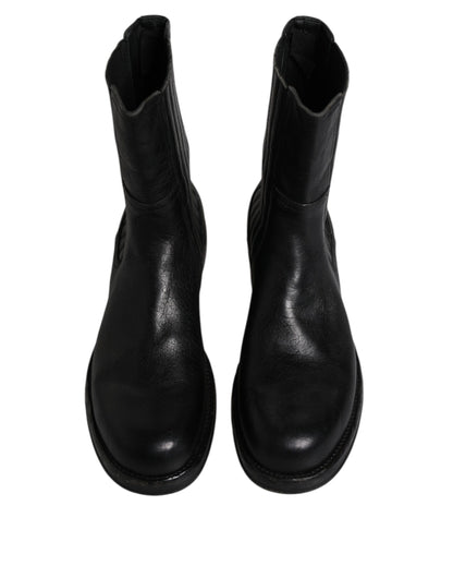 Dolce &amp; Gabbana Black Horse Læder Mid Calf Boots Sko