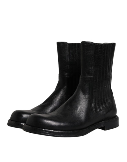 Dolce &amp; Gabbana Black Horse Læder Mid Calf Boots Sko