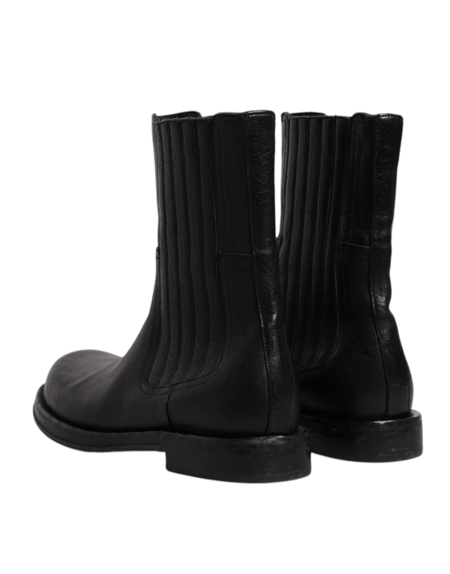 Dolce &amp; Gabbana Black Horse Læder Mid Calf Boots Sko