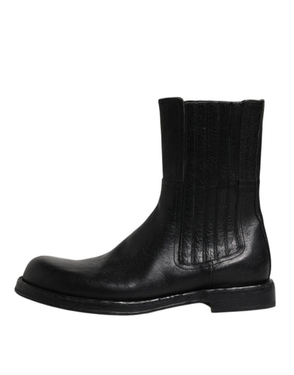 Dolce &amp; Gabbana Black Horse Læder Mid Calf Boots Sko