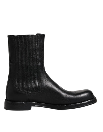 Dolce &amp; Gabbana Black Horse Læder Mid Calf Boots Sko