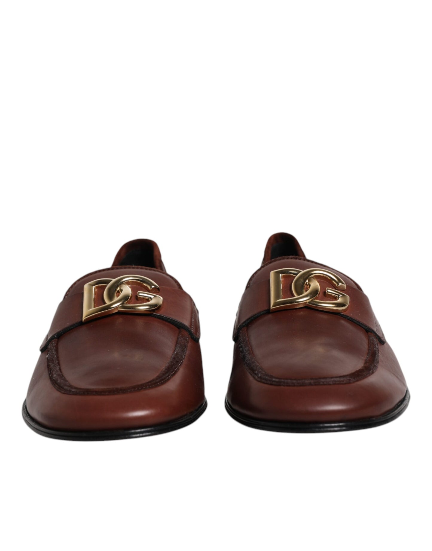 Dolce &amp; Gabbana Brun Læder Logo Slip On Mænd Loafers Sko