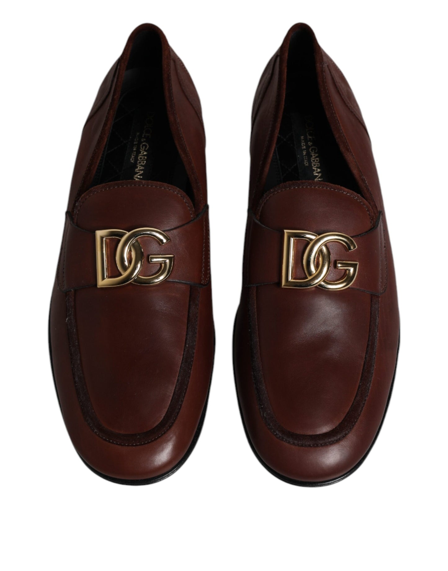 Dolce &amp; Gabbana Brun Læder Logo Slip On Mænd Loafers Sko