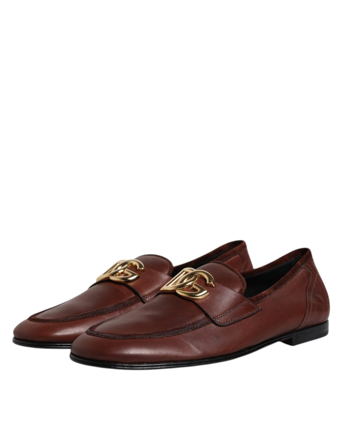 Dolce &amp; Gabbana Brun Læder Logo Slip On Mænd Loafers Sko