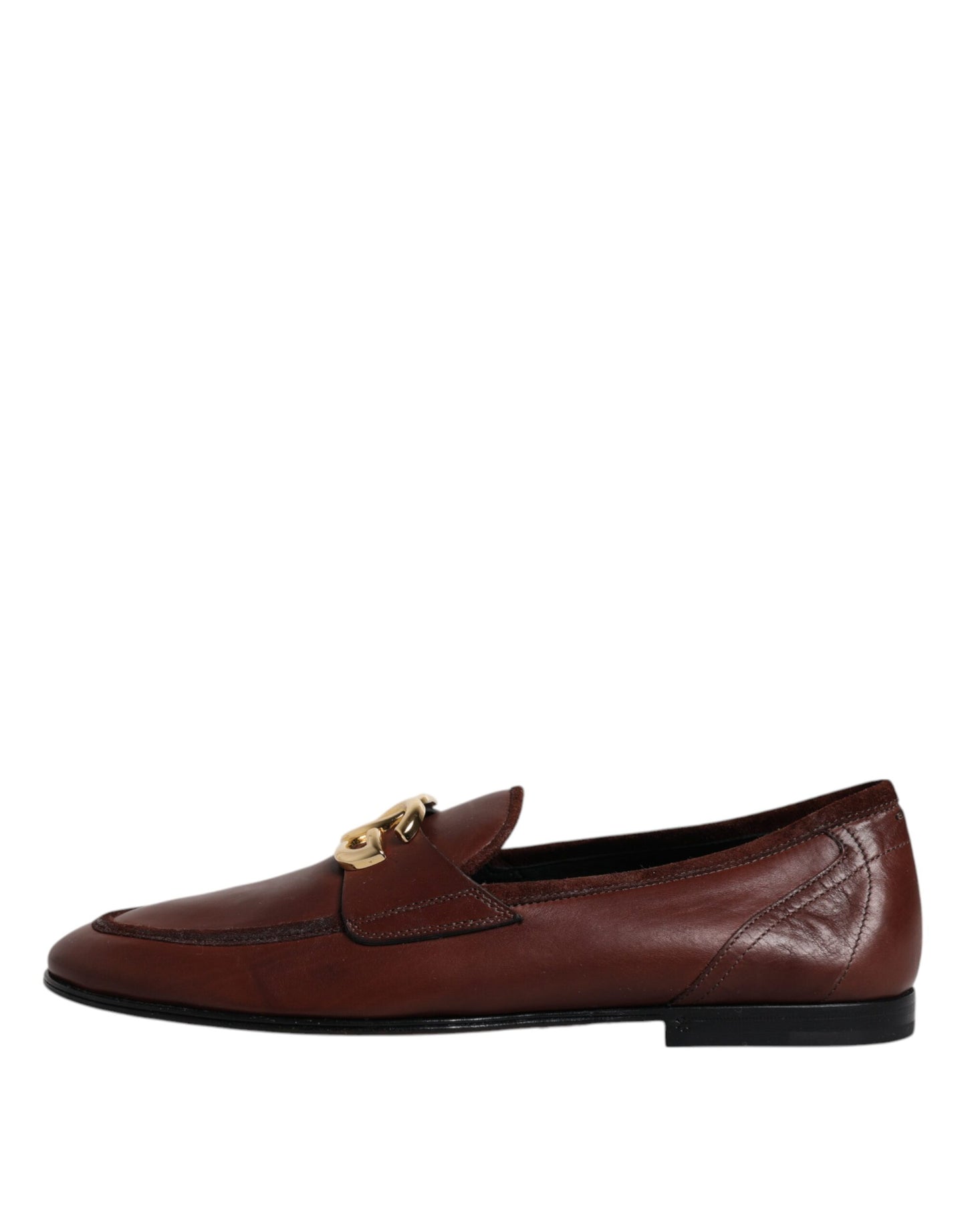 Dolce &amp; Gabbana Brun Læder Logo Slip On Mænd Loafers Sko