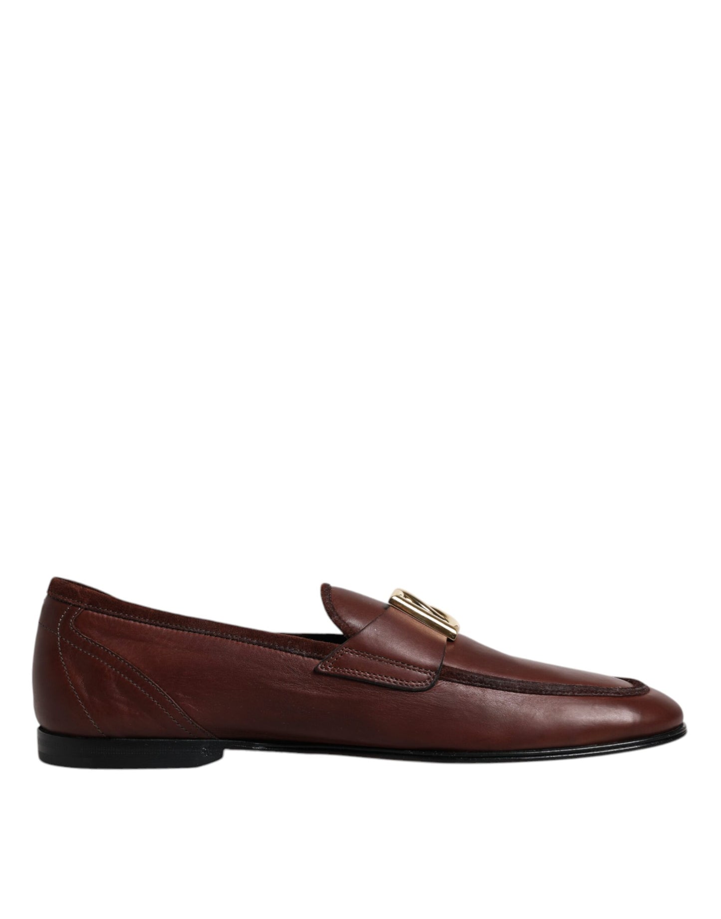 Dolce &amp; Gabbana Brun Læder Logo Slip On Mænd Loafers Sko