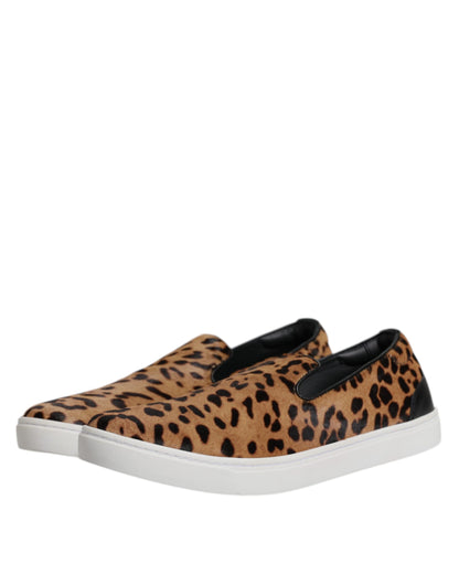 Dolce &amp; Gabbana Brune Kalveskinds Pels Leopard Herre Sneakers Sko