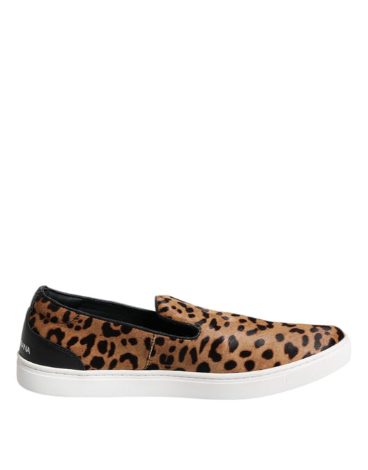 Dolce &amp; Gabbana Brune Kalveskinds Pels Leopard Herre Sneakers Sko