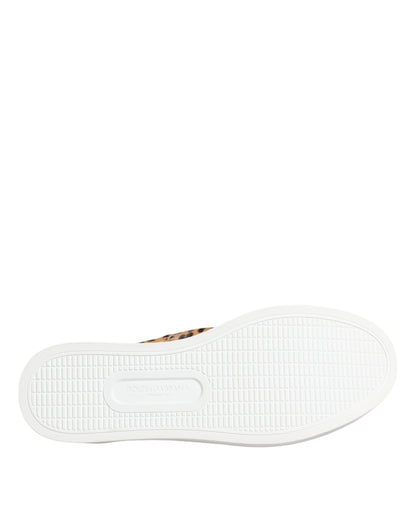 Dolce &amp; Gabbana Brune Kalveskinds Pels Leopard Herre Sneakers Sko