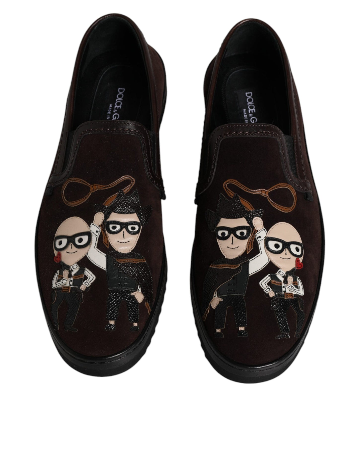 Dolce &amp; Gabbana Brown Suede DG Family Slip On Flats Sko