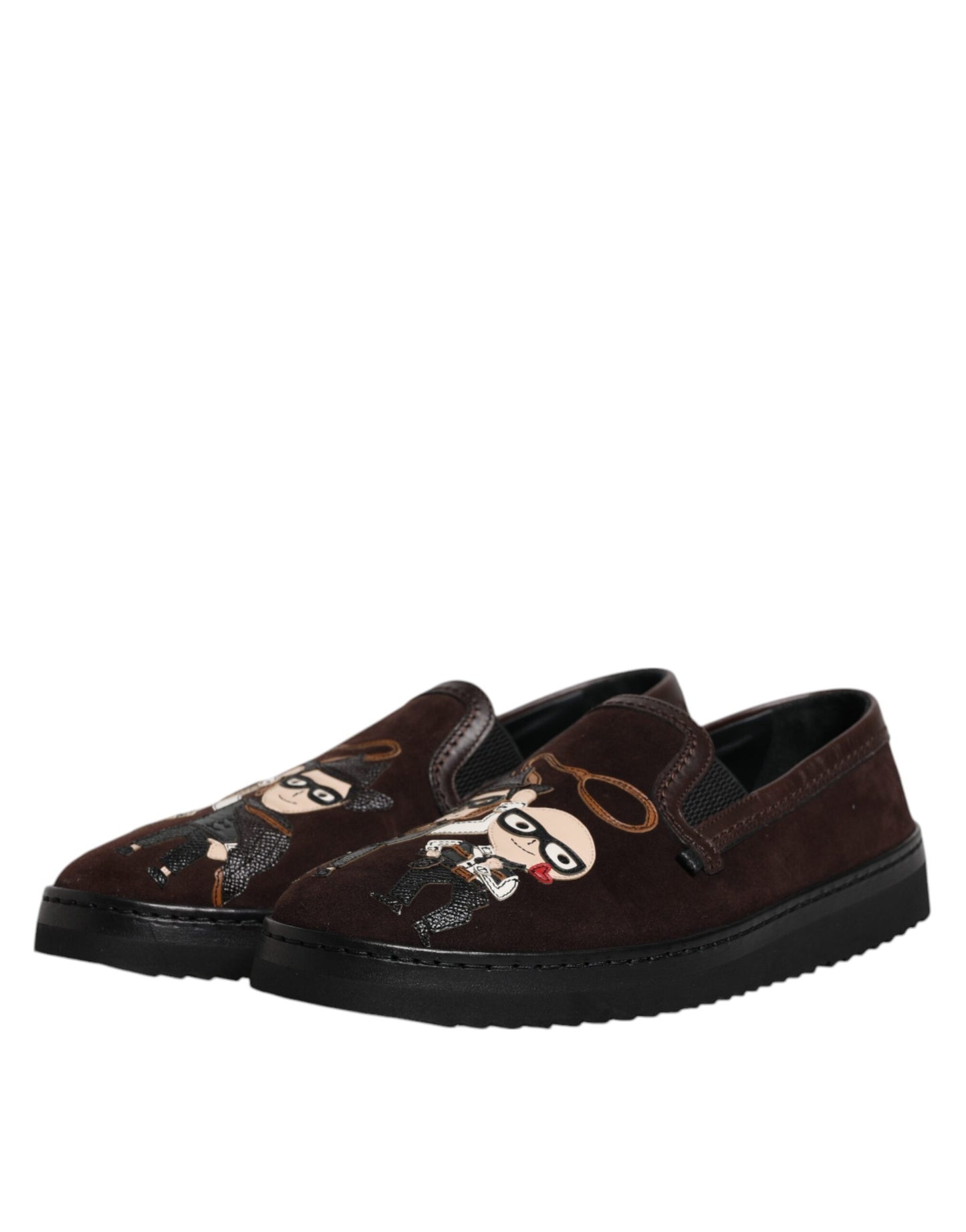 Dolce &amp; Gabbana Brown Suede DG Family Slip On Flats Sko