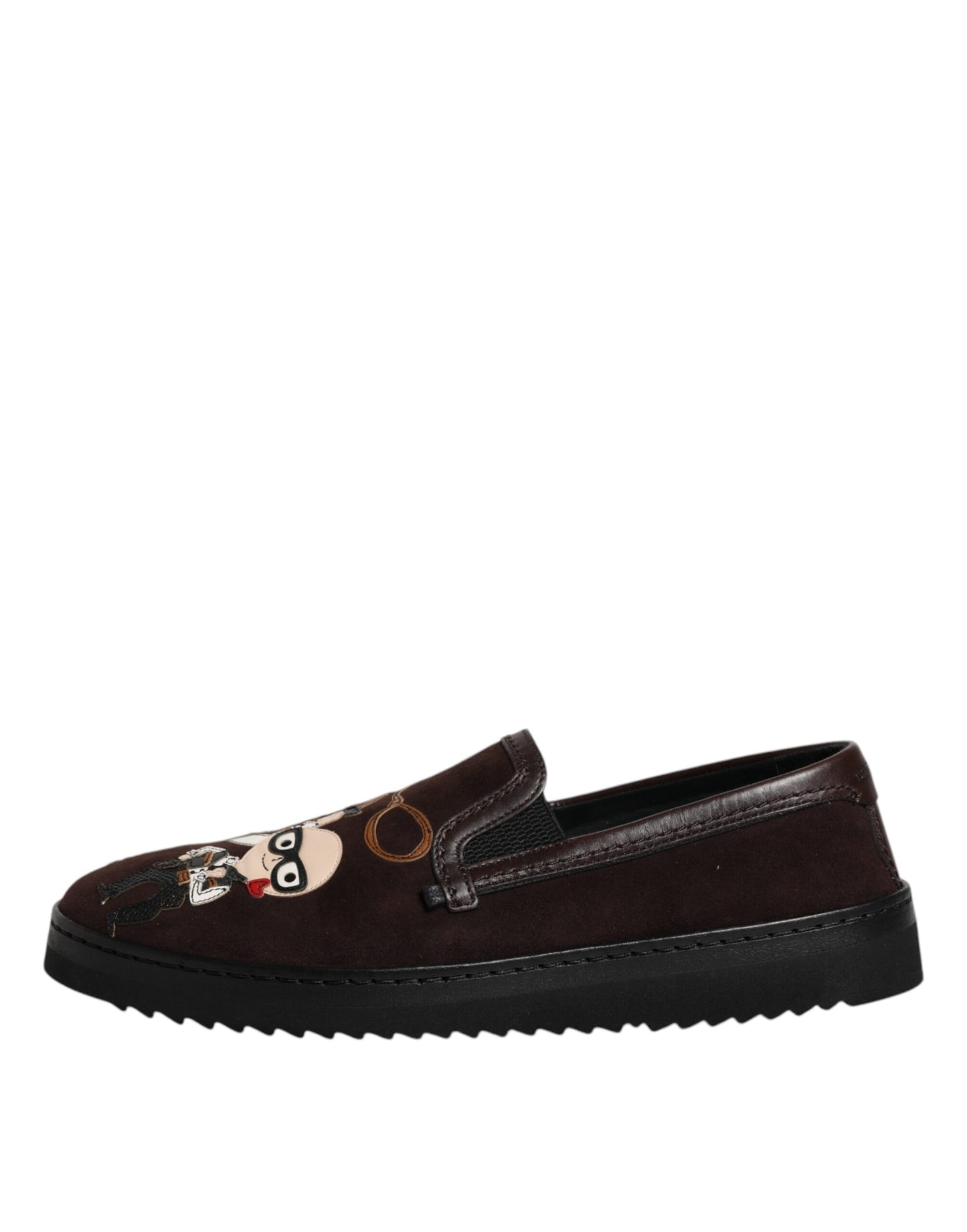 Dolce &amp; Gabbana Brown Suede DG Family Slip On Flats Sko