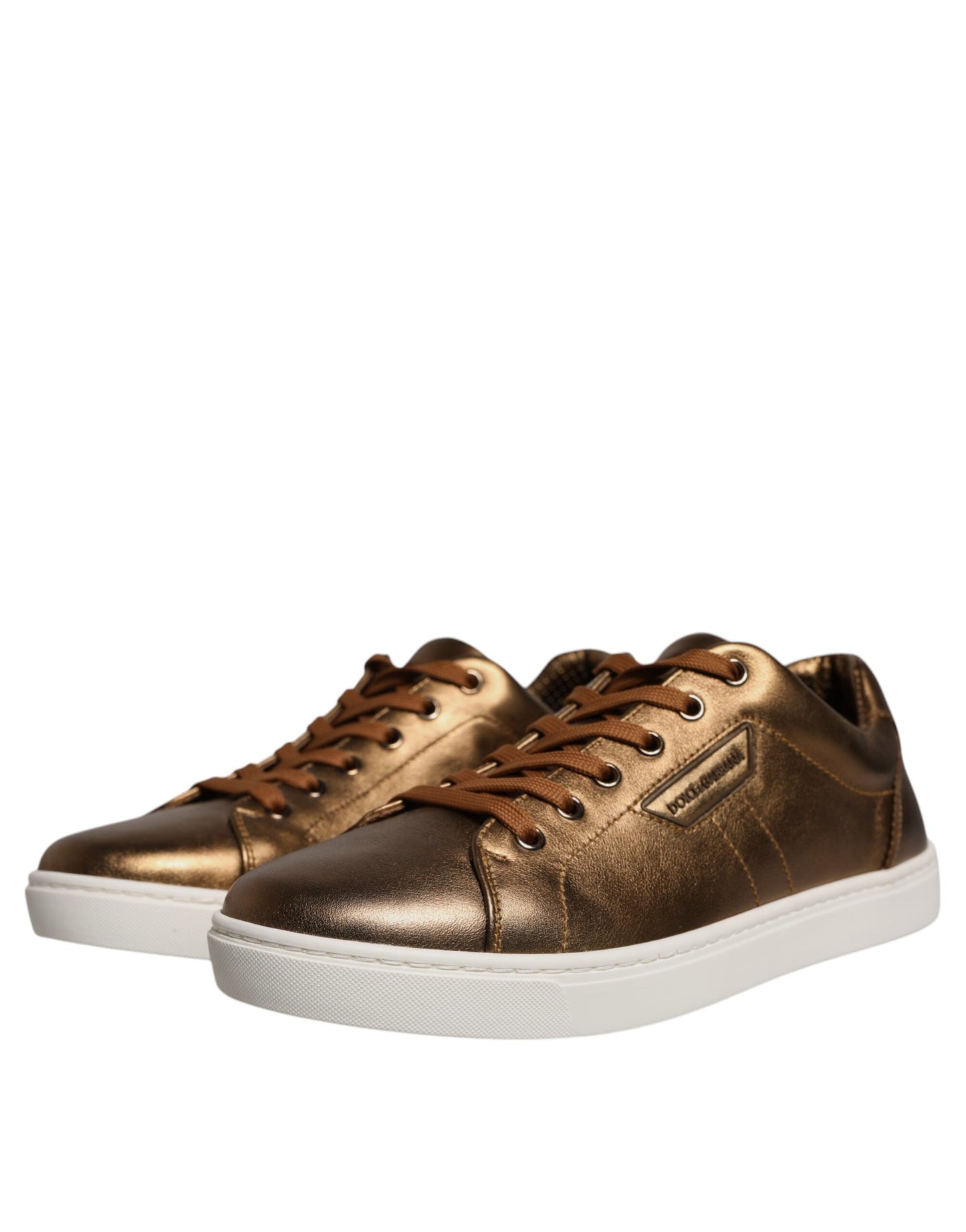 Dolce &amp; Gabbana Guld Læder Logo London Mænd Sneaker Sko